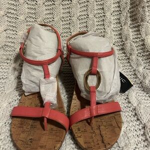 Chic Coral Sandals with Gold Accent